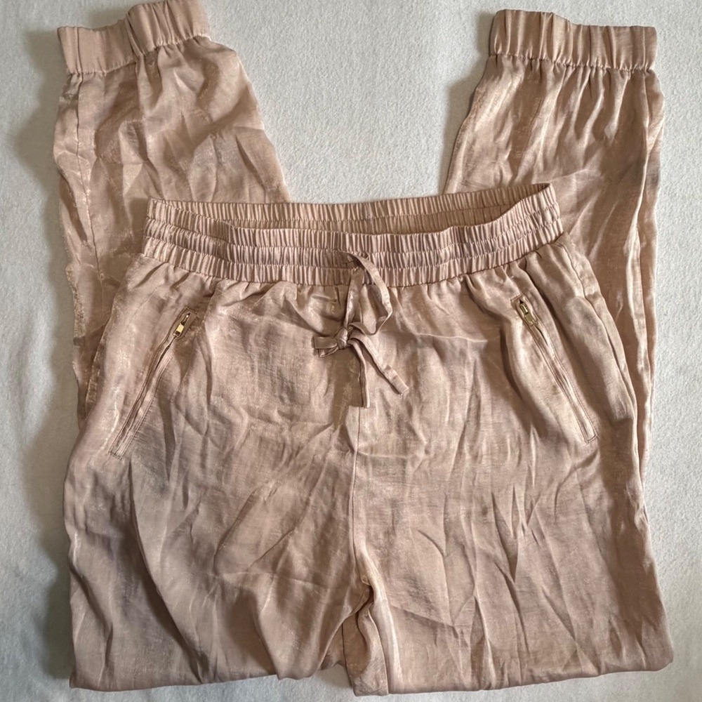 Ark & Co Champagne Satin Jogger Pants Minimalist Quiet Luxury NWT Large